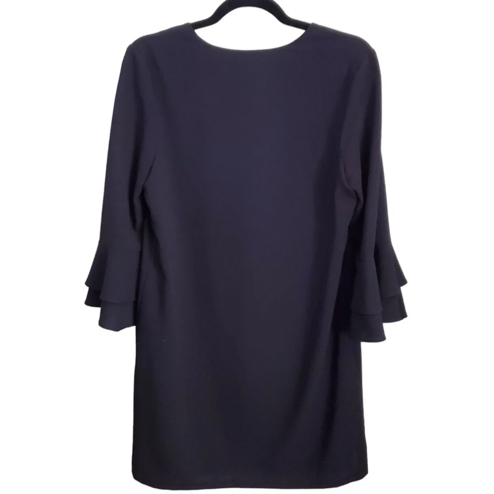 Charles Henry Black Bell Sleeve Crepe Sheath Dress Size S